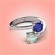 4 - Jianna 6.00 mm Cushion Lab Created Blue Sapphire and Round Opal 2 Stone Promise Ring 