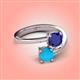 4 - Jianna 6.00 mm Cushion Lab Created Blue Sapphire and Round Turquoise 2 Stone Promise Ring 