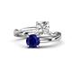 1 - Jianna 6.00 mm Cushion Forever Brilliant Moissanite and Round Blue Sapphire 2 Stone Promise Ring 