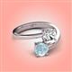 4 - Jianna 6.00 mm Cushion Forever Brilliant Moissanite and Round Aquamarine 2 Stone Promise Ring 
