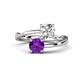 1 - Jianna 6.00 mm Cushion Forever Brilliant Moissanite and Round Amethyst 2 Stone Promise Ring 