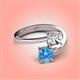 4 - Jianna 6.00 mm Cushion Forever Brilliant Moissanite and Round Blue Topaz 2 Stone Promise Ring 