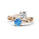 1 - Jianna 6.00 mm Cushion Forever Brilliant Moissanite and Round Blue Topaz 2 Stone Promise Ring 