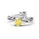 1 - Jianna 6.00 mm Cushion Forever Brilliant Moissanite and Round Lab Created Yellow Sapphire 2 Stone Promise Ring 