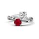 1 - Jianna 6.00 mm Cushion Forever Brilliant Moissanite and Round Ruby 2 Stone Promise Ring 