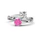 1 - Jianna 6.00 mm Cushion Forever One Moissanite and Round Lab Created Pink Sapphire 2 Stone Promise Ring 