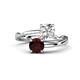 1 - Jianna 6.00 mm Cushion Forever One Moissanite and Round Red Garnet 2 Stone Promise Ring 