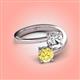 4 - Jianna 6.00 mm Cushion Forever One Moissanite and Round Lab Created Yellow Sapphire 2 Stone Promise Ring 