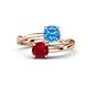1 - Jianna 6.00 mm Cushion Blue Topaz and Round Ruby 2 Stone Promise Ring 