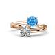 1 - Jianna 6.00 mm Cushion Blue Topaz and IGI Certified Round Lab Grown Diamond 2 Stone Promise Ring 