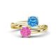 1 - Jianna 6.00 mm Cushion Blue Topaz and Round Lab Created Pink Sapphire 2 Stone Promise Ring 