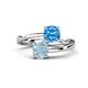 1 - Jianna 6.00 mm Cushion Blue Topaz and Round Aquamarine 2 Stone Promise Ring 
