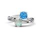 1 - Jianna 6.00 mm Cushion Blue Topaz and Round Opal 2 Stone Promise Ring 