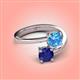 4 - Jianna 6.00 mm Cushion Blue Topaz and Round Blue Sapphire 2 Stone Promise Ring 