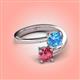 4 - Jianna 6.00 mm Cushion Blue Topaz and Round Pink Tourmaline 2 Stone Promise Ring 