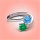 4 - Jianna 6.00 mm Cushion Blue Topaz and Round Emerald 2 Stone Promise Ring 