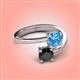 4 - Jianna 6.00 mm Cushion Blue Topaz and Round Black Diamond 2 Stone Promise Ring 