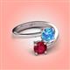 4 - Jianna 6.00 mm Cushion Blue Topaz and Round Ruby 2 Stone Promise Ring 