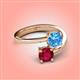 4 - Jianna 6.00 mm Cushion Blue Topaz and Round Ruby 2 Stone Promise Ring 