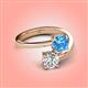 4 - Jianna 6.00 mm Cushion Blue Topaz and IGI Certified Round Lab Grown Diamond 2 Stone Promise Ring 