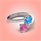 4 - Jianna 6.00 mm Cushion Blue Topaz and Round Lab Created Pink Sapphire 2 Stone Promise Ring 