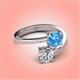 4 - Jianna 6.00 mm Cushion Blue Topaz and Round Forever Brilliant Moissanite 2 Stone Promise Ring 