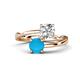 1 - Jianna IGI Certified 6.00 mm Cushion Lab Grown Diamond and Round Turquoise 2 Stone Promise Ring 