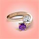 4 - Jianna IGI Certified 6.00 mm Cushion Lab Grown Diamond and Round Amethyst 2 Stone Promise Ring 