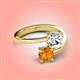 4 - Jianna IGI Certified 6.00 mm Cushion Lab Grown Diamond and Round Citrine 2 Stone Promise Ring 