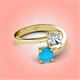4 - Jianna IGI Certified 6.00 mm Cushion Lab Grown Diamond and Round Turquoise 2 Stone Promise Ring 
