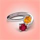 4 - Jianna 6.00 mm Cushion Citrine and Round Ruby 2 Stone Promise Ring 