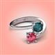 4 - Jianna 6.00 mm Cushion London Blue Topaz and Round Pink Tourmaline 2 Stone Promise Ring 