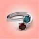 4 - Jianna 6.00 mm Cushion London Blue Topaz and Round Red Garnet 2 Stone Promise Ring 