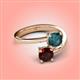 4 - Jianna 6.00 mm Cushion London Blue Topaz and Round Red Garnet 2 Stone Promise Ring 