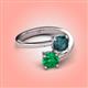 4 - Jianna 6.00 mm Cushion London Blue Topaz and Round Emerald 2 Stone Promise Ring 