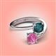 4 - Jianna 6.00 mm Cushion London Blue Topaz and Round Lab Created Pink Sapphire 2 Stone Promise Ring 