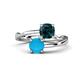 1 - Jianna 6.00 mm Cushion London Blue Topaz and Round Turquoise 2 Stone Promise Ring 