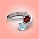 4 - Jianna 6.00 mm Cushion Red Garnet and Round Aquamarine 2 Stone Promise Ring 