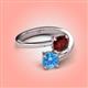 4 - Jianna 6.00 mm Cushion Red Garnet and Round Blue Topaz 2 Stone Promise Ring 