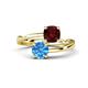 1 - Jianna 6.00 mm Cushion Red Garnet and Round Blue Topaz 2 Stone Promise Ring 