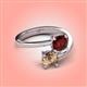 4 - Jianna 6.00 mm Cushion Red Garnet and Round Smoky Quartz 2 Stone Promise Ring 