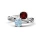 1 - Jianna 6.00 mm Cushion Red Garnet and Round Aquamarine 2 Stone Promise Ring 