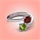 4 - Jianna 6.00 mm Cushion Red Garnet and Round Peridot 2 Stone Promise Ring 
