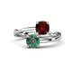 1 - Jianna 6.00 mm Cushion Red Garnet and Round Lab Created Alexandrite 2 Stone Promise Ring 