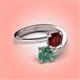 4 - Jianna 6.00 mm Cushion Red Garnet and Round Lab Created Alexandrite 2 Stone Promise Ring 