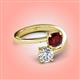 4 - Jianna 6.00 mm Cushion Red Garnet and IGI Certified Round Lab Grown Diamond 2 Stone Promise Ring 