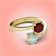 4 - Jianna 6.00 mm Cushion Red Garnet and Round Opal 2 Stone Promise Ring 
