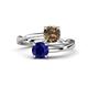 1 - Jianna 6.00 mm Cushion Smoky Quartz and Round Blue Sapphire 2 Stone Promise Ring 