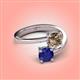 4 - Jianna 6.00 mm Cushion Smoky Quartz and Round Blue Sapphire 2 Stone Promise Ring 