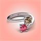 4 - Jianna 6.00 mm Cushion Smoky Quartz and Round Pink Tourmaline 2 Stone Promise Ring 